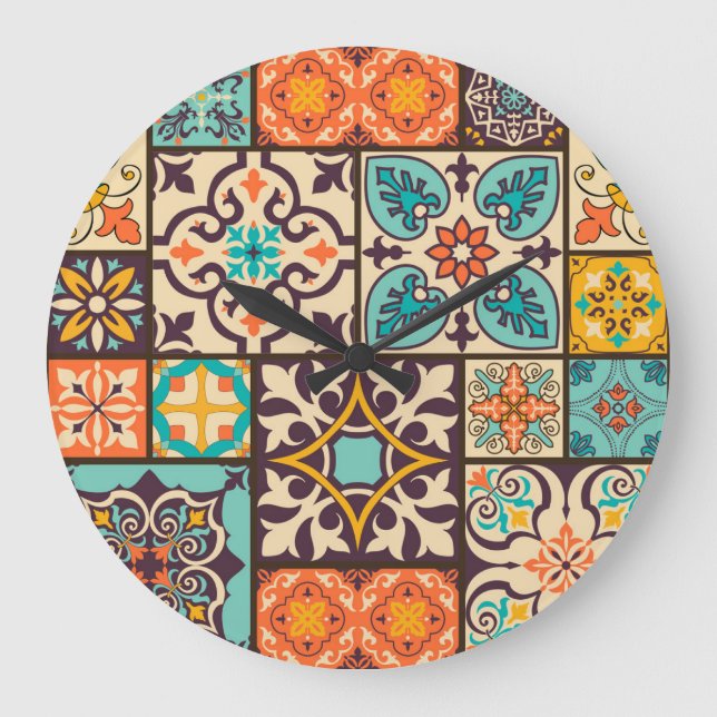 Färgpatchwork Islam Motifs Tile Stor Klocka (Framsida)