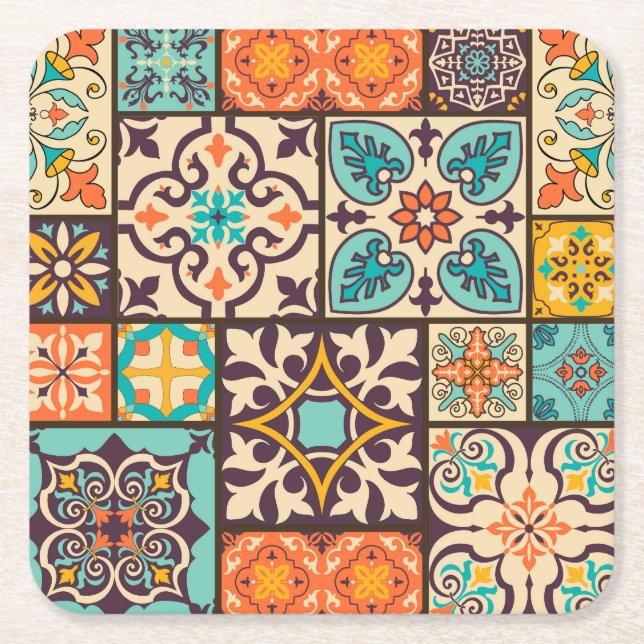 Färgpatchwork Islam Motifs Tile Underlägg Papper Kvadrat (Framsidan)