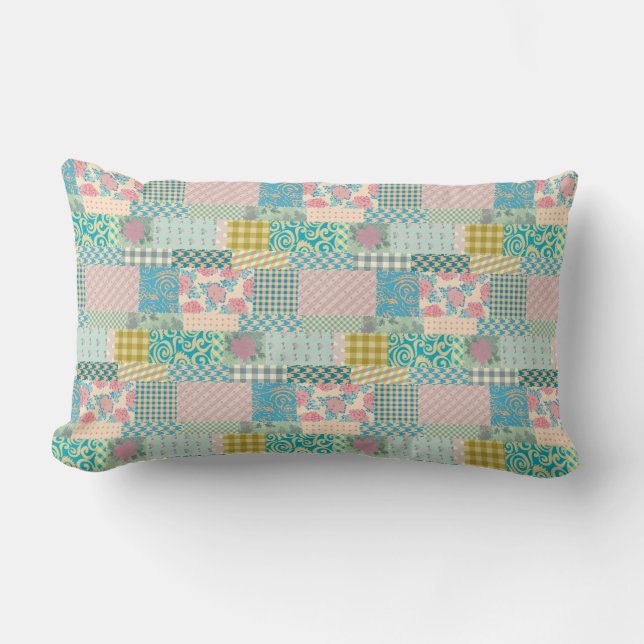 Färgpatchwork Mönster Flowers Play Rand Lumbarkudde (Framsida)