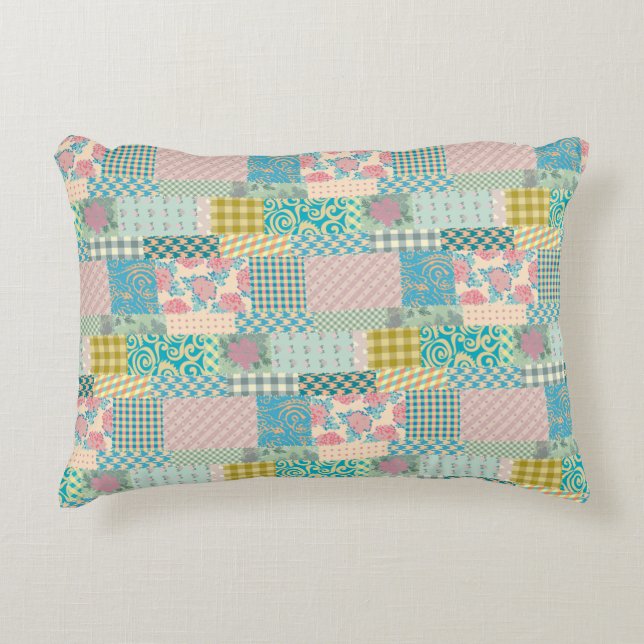 Färgpatchwork Mönster Flowers Play Rand Prydnadskudde (Framsidan)