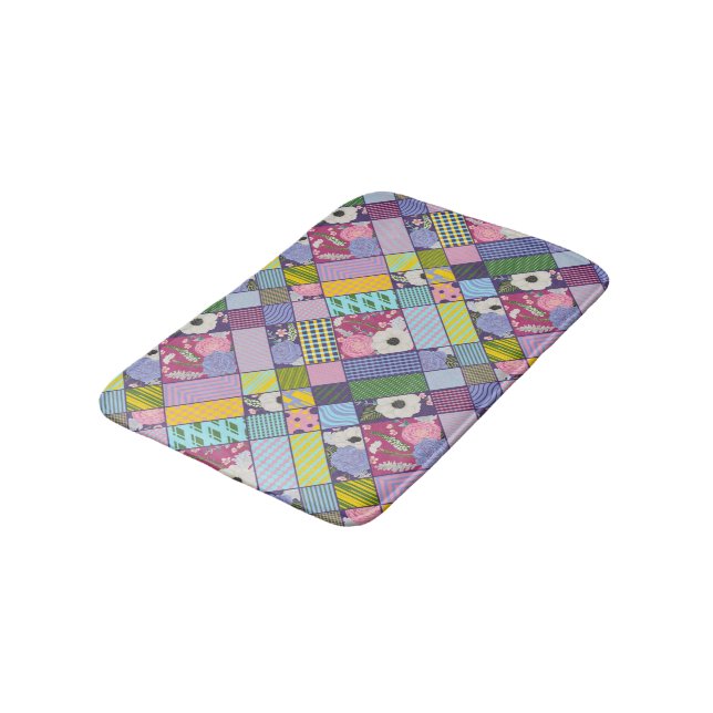 Färgpatchwork Mönster Geometric Flowers Dots Badrumsmatta (Vinklad)
