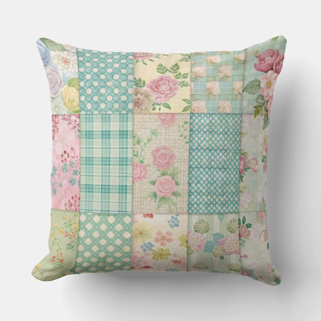 FÄRGPATCHWORK MÖNSTER MED VITA DAISY KUDDE (Framsida)