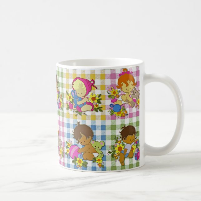 Färgpatchwork Play Baby Shower för Cute Retro Colo Kaffemugg (Höger)