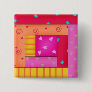 Färgpatchwork Quilt Log Cabin Block Art Stift Knapp