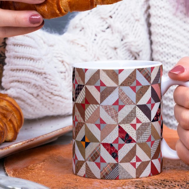 Färgpatchwork Quilt Mönster Elegant Kaffemugg (A cozy mug for afternoon tea! It features an elegant, 
colorful, vintage patchwork quilt pattern. )