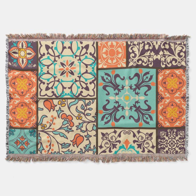 Färgpatchwork Tile: Islamic Majolica Motifs Filt (Framsidan)