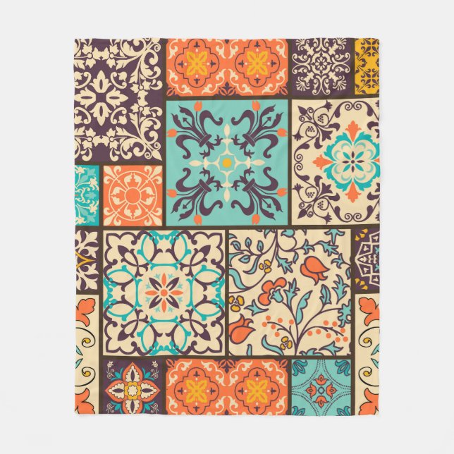 Färgpatchwork Tile: Islamic Majolica Motifs Fleecefilt (Framsidan)