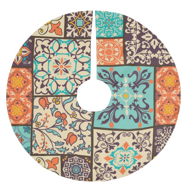 Färgpatchwork Tile: Islamic Majolica Motifs Julgransmatta Borstad Polyester (Framsidan)