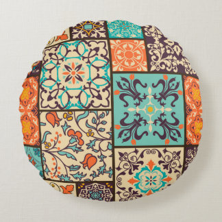 Färgpatchwork Tile: Islamic Majolica Motifs Rund Kudde