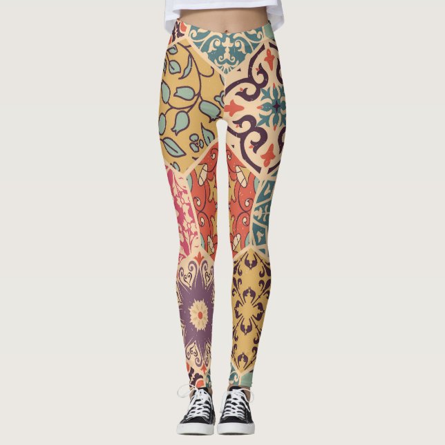 Färgpatchwork Tile Islamic Motifs Leggings (Framsida)