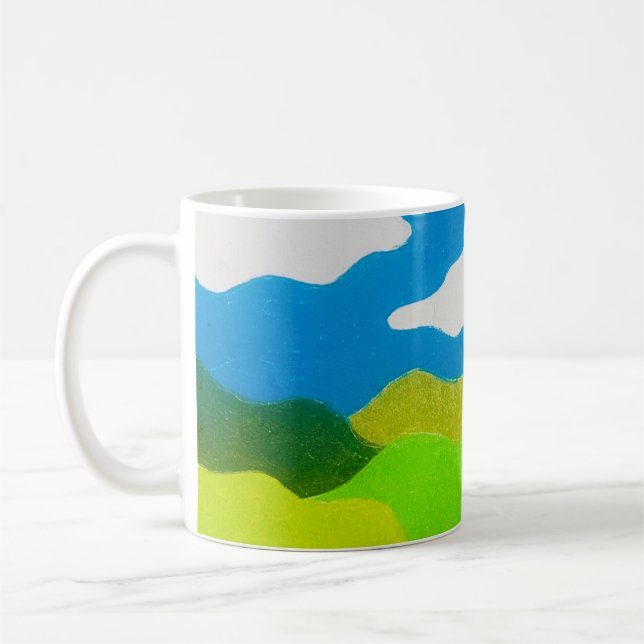 Färgpenna Abstrakt Landskap Blå Himmel Kaffemugg (Vänster)