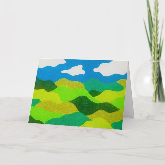 Färgpenna Abstrakt Landskap Blå Himmel Kort (Framsida)
