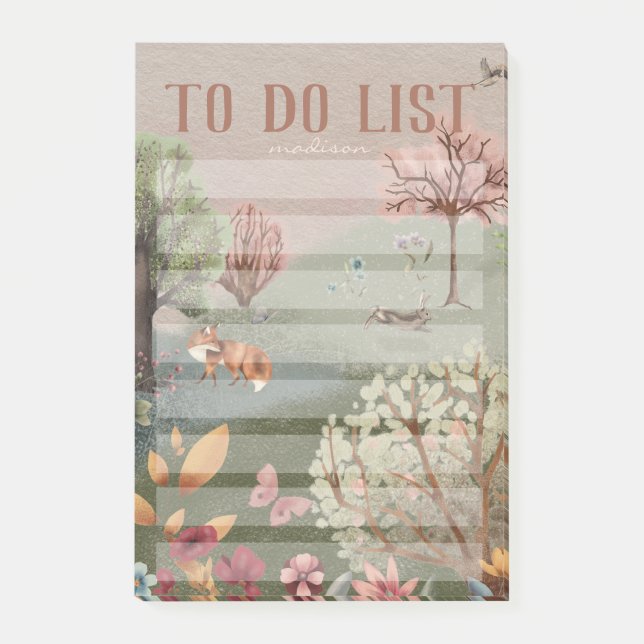 Färgpenna för Whimsical Woodland Scene Post-it Block (Framsida)