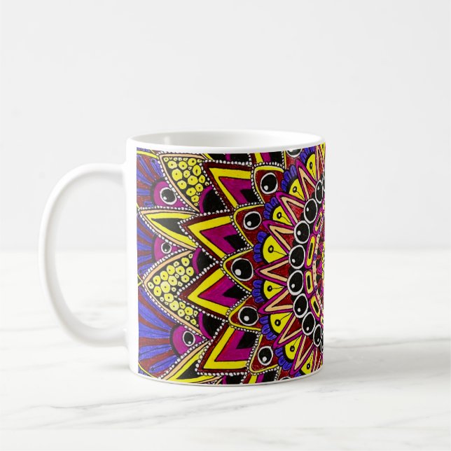 Färgpenna Lila Gul Mandala Art Mugg (Vänster)