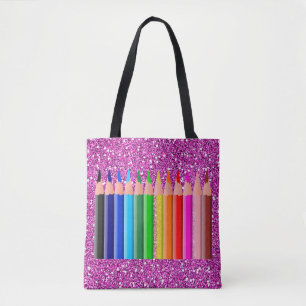 Färgpenna Rosa Faux Glitter Tygkasse