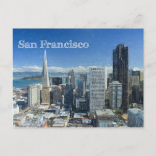 Färgpenna Sketch of Downtown San Francisco Vykort