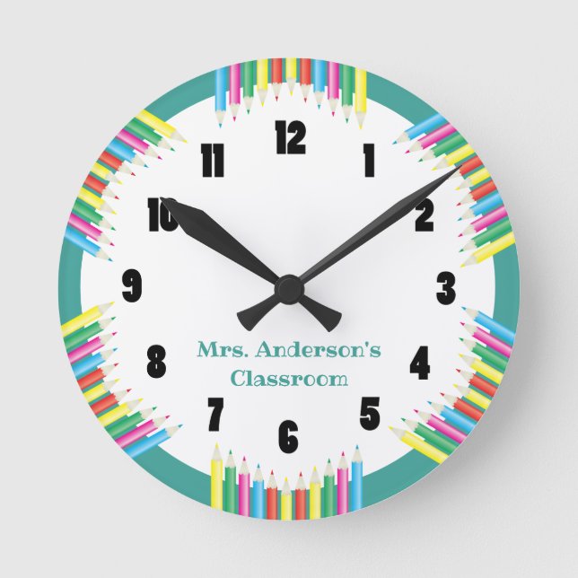 Färgpennor för klassrumsklocka rund klocka (Framsida)