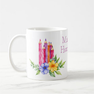 Färgpennor för vattenfärg, Blommigt, Lärargåva Kaffemugg