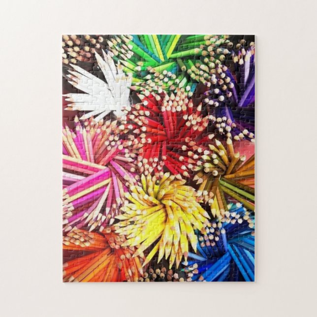 Färgpennor Lila Blå Gult Grönt Röd Rosa Pussel (Vertikal)