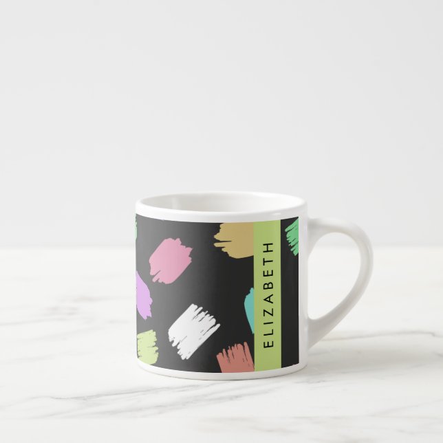 Färgpensel, färgfulla penseldrag, ditt namn espressomugg (Höger)