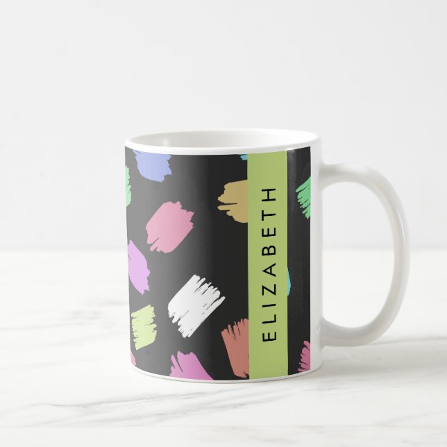 Färgpensel, färgfulla penseldrag, ditt namn kaffemugg (Höger)