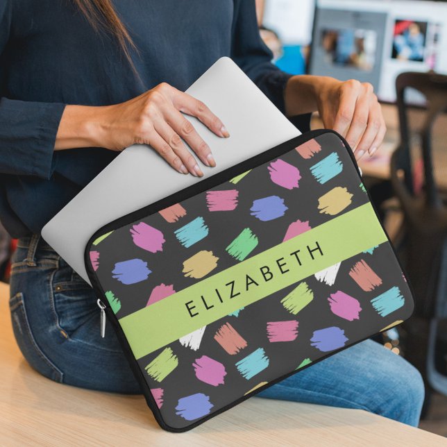 Färgpensel, färgfulla penseldrag, ditt namn laptop fodral (Skapare uppladdad)
