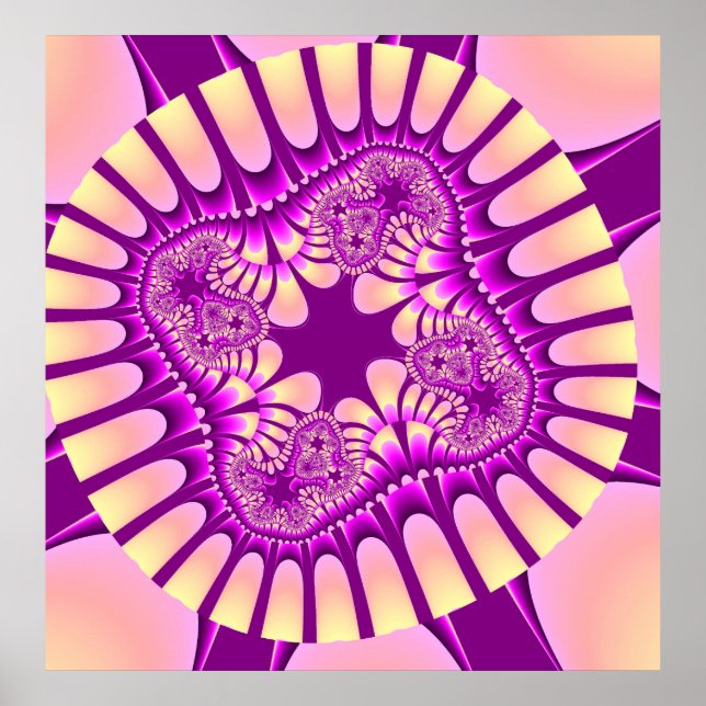 Färgpersika och Lila Fractal Poster (Framsidan)