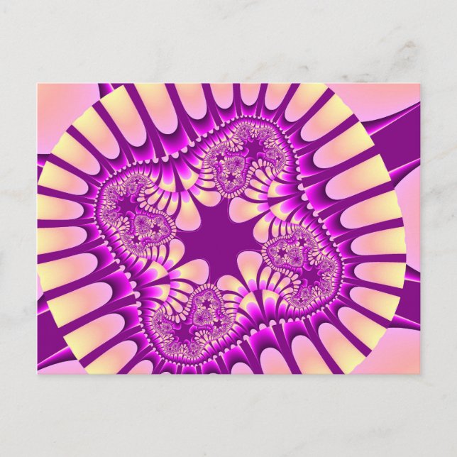 Färgpersika och Lila Fractal Vykort (Framsida)