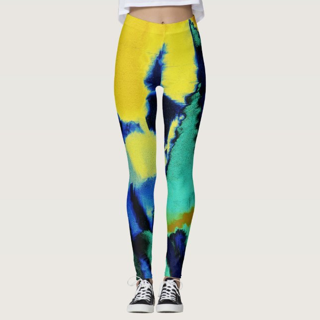 Färgplatta för turkos blå Gult Leggings (Framsida)