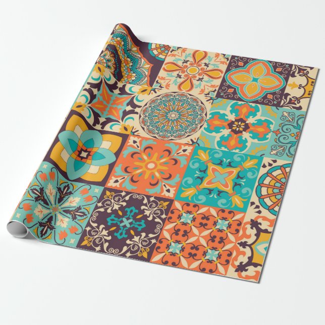 Färgplattor Azulejos. Traditionell portugisiska el Presentpapper (Utrullad)