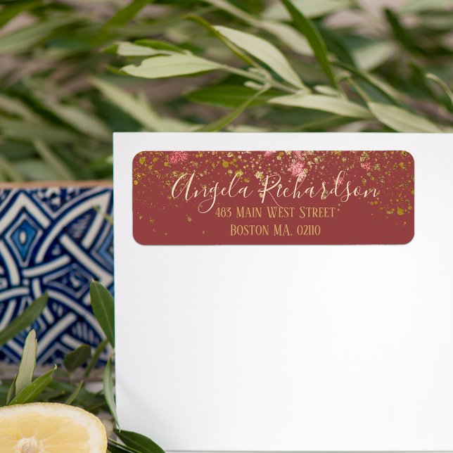 Färgplattor för Deep Red Guld Glitter, Helgdag Returadress Etikett (Skapare uppladdad)