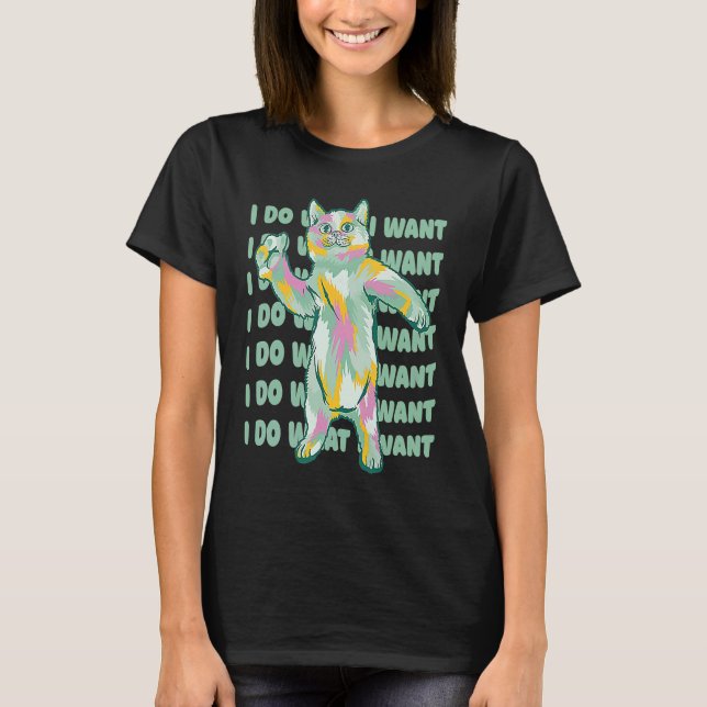 Färgplattor som dansar kattgrafik t shirt (Framsida)