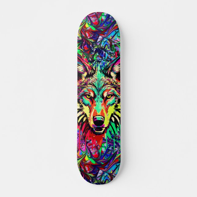 Färgpulver Varg huvud - Varg Skateboard Deck (Framsida)