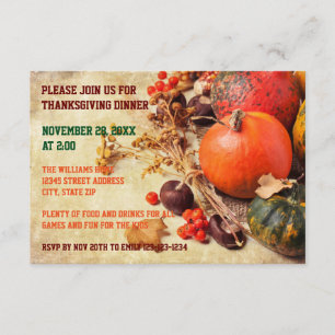 Färgpumpor - 3 x 5 Thanksgivingar Middag Inbjudan
