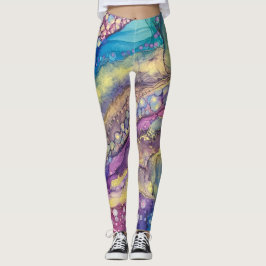 Färgpunkter Alkohol Bläck Abstrakt Art Leggings