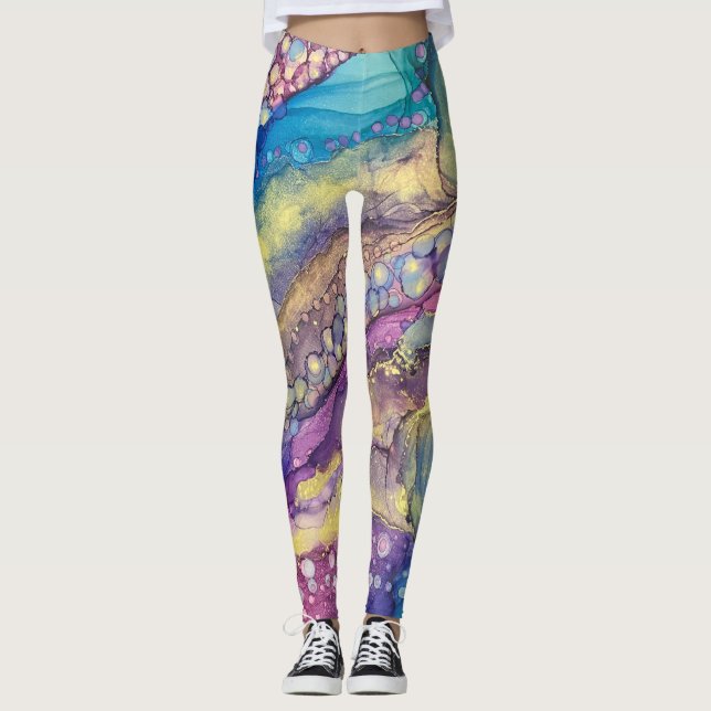 Färgpunkter Alkohol Bläck Abstrakt Art Leggings (Framsida)