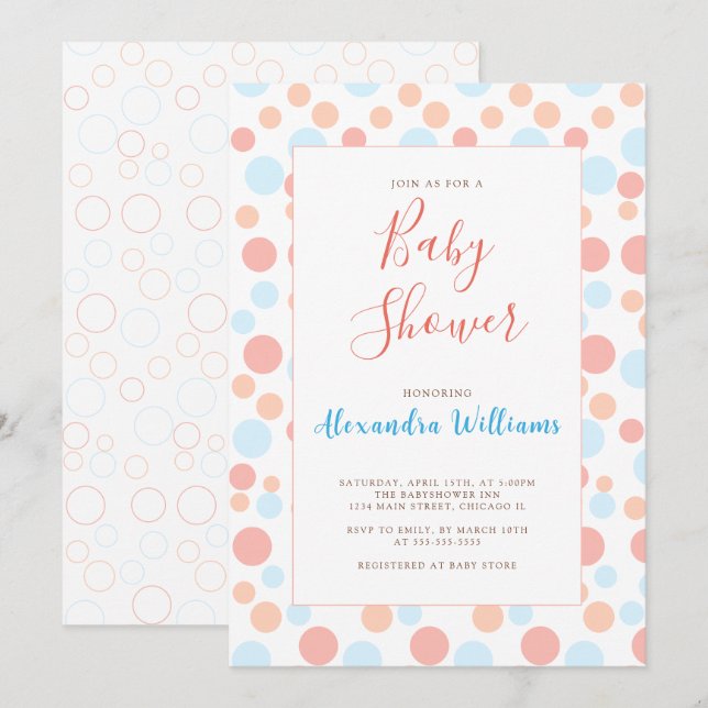 Färgpunkter för enkel babystöt Personlig Inbjudningar (Fram/baksida)