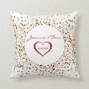 Färgpunkter och rött hjärta kudde