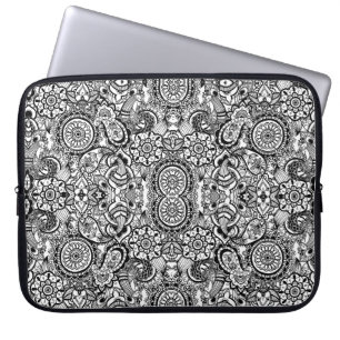 Färgpyts för svart, vit blommigt laptop fodral