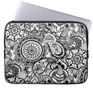 Färgpyts för svart, vit blommigt laptop sleeve