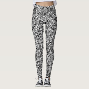 Färgpyts för svart, vit blommigt leggings