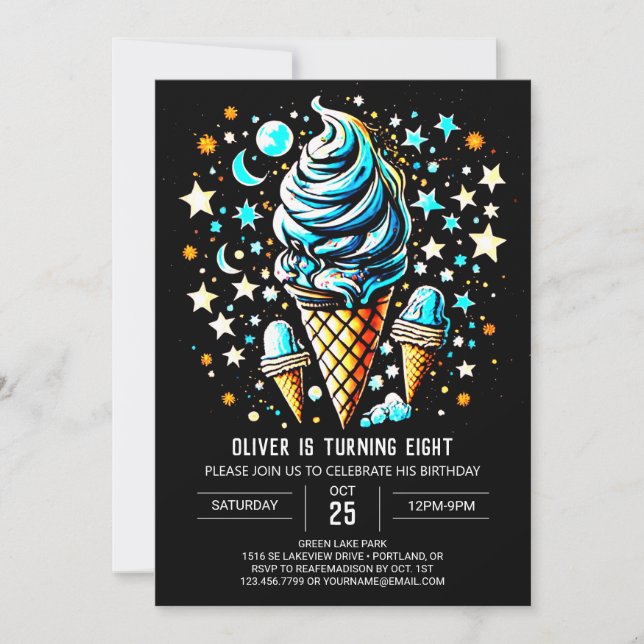 Färgredigerbar vattenfärg Ice Cream Birthday Inbjudningar (Framsida)