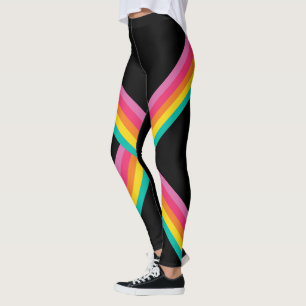 Färgregat av regnbåge, Rand, svart färgmönster Leggings