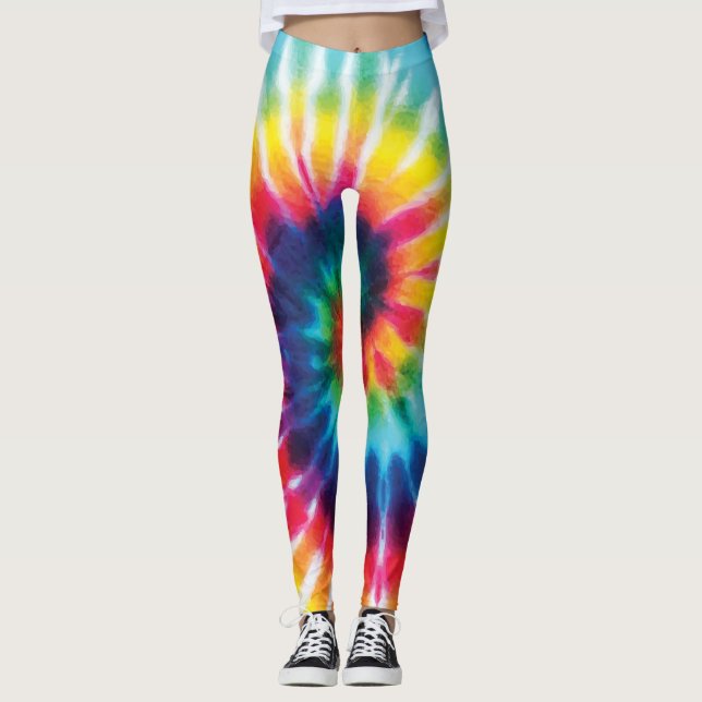 Färgregat av regnbåge Tie Dye Costume Leggings (Framsida)