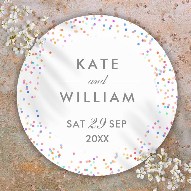 Färgregat Confetti Bröllop Runt Klistermärke (Colorful Rainbow Confetti Wedding Classic Round Sticker)