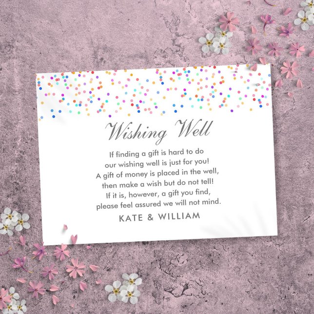 Färgregat för regnbåge, Konfetti Bröllop Tilläggskort (Wishing Well Colorful Rainbow Confetti Wedding Enclosure Card)