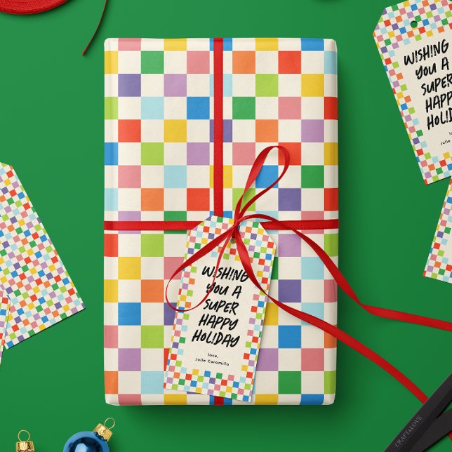 Färgregat för regnbåge, Mönster Presentpapper (small scale colorful rainbow checkerboard patterned gift wrapping paper roll)