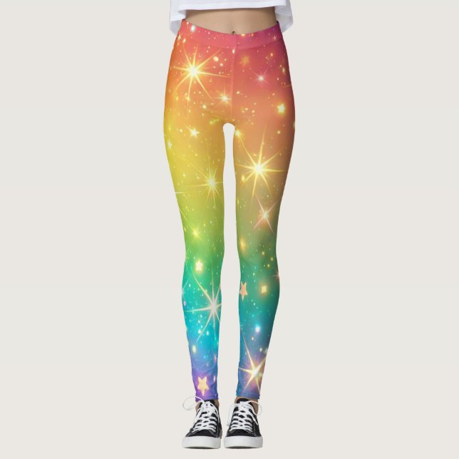 Färgregat för regnbågsstjärnor leggings (Framsida)