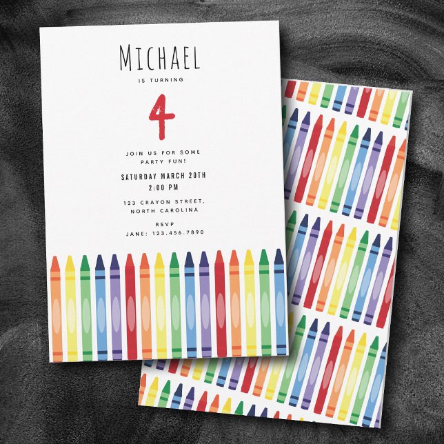 Färgregat Kritor Barns födelsedag Party Inbjudningar (Colorful Rainbow Crayons Kids Birthday Party Invitation)