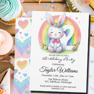 Färgregat och Bunny 2:a födelsedag Party Inbjudningar